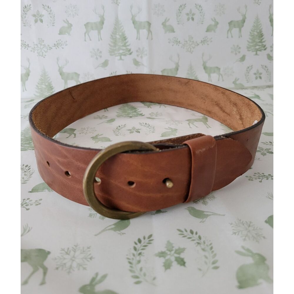 Levi’s For Gals Leather Belt Size 26 Brown Aniline Steerhide Brass Ring Buckle - Picture 12 of 14